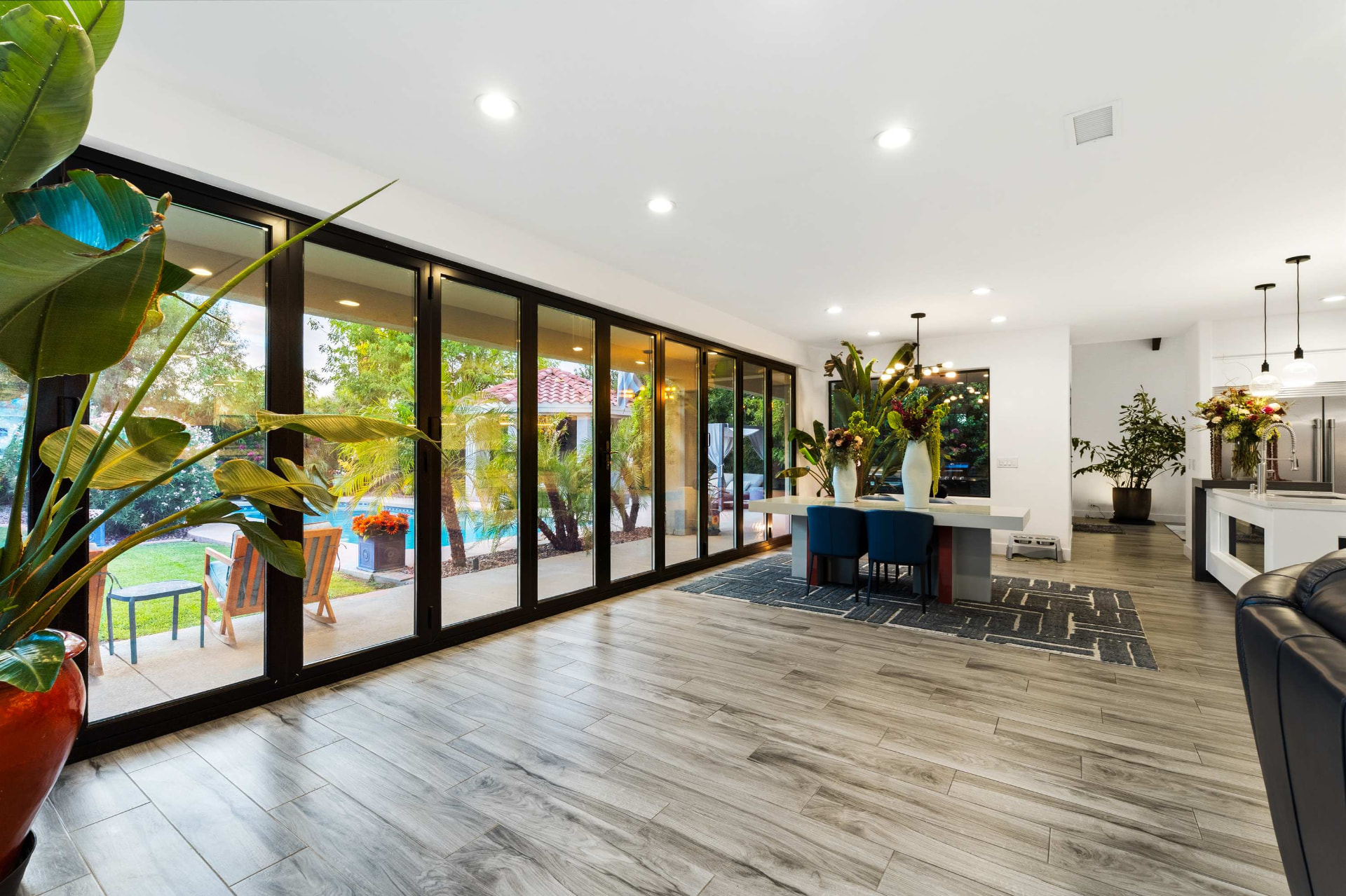 Thirty-foot wall of doors closed in daylight